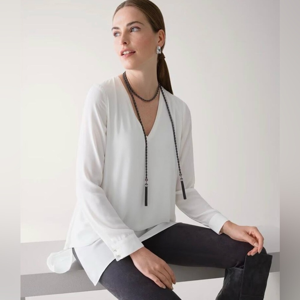 White House Black Market Layered Off White Blouse size L EUC